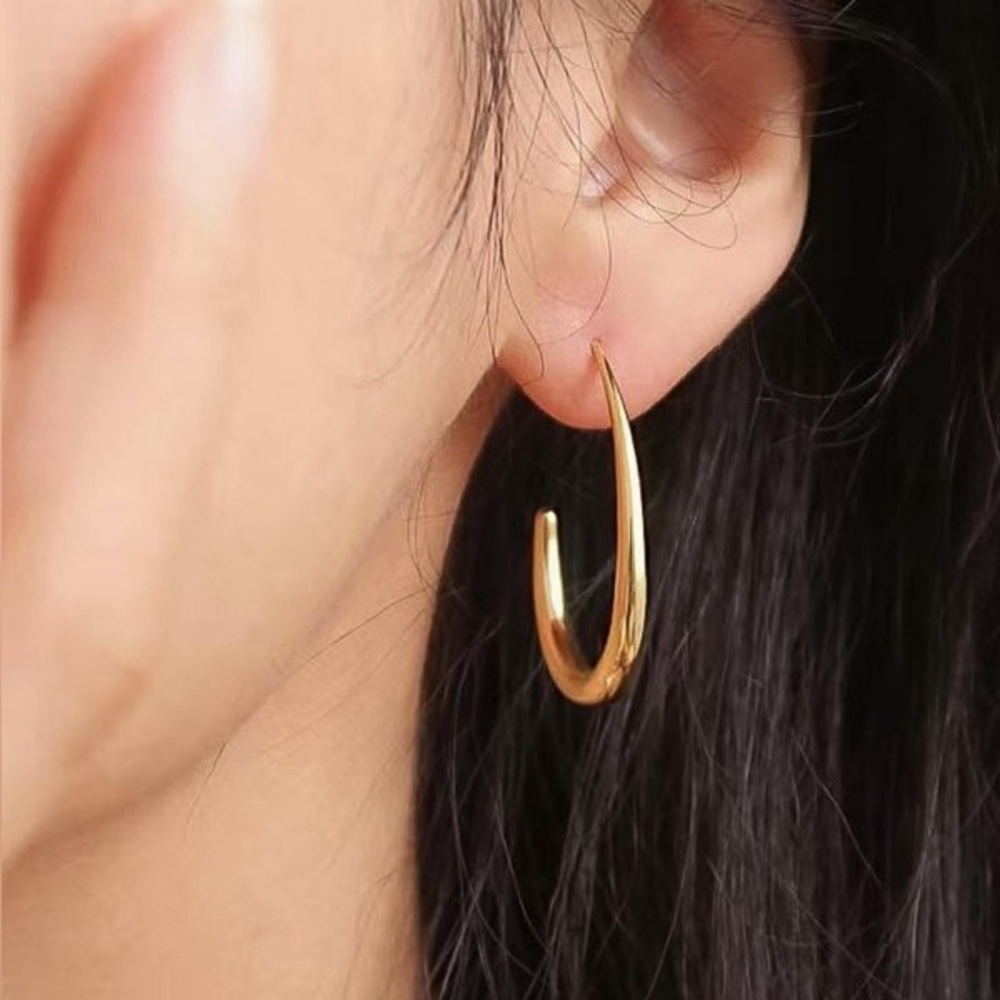 Gold Open Hoop Earrings Minimalist Dainty Earrings (1206) - Picture 2 of 4